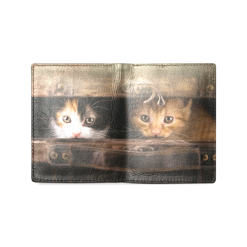 Little cute kitten in an old wooden case Men's Leather Wallet (Model 1612)