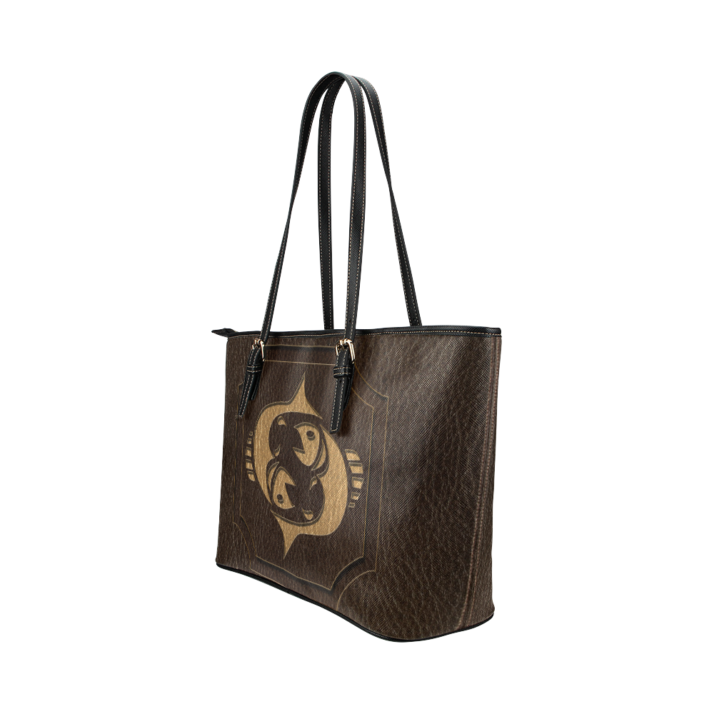 Leather-Look Zodiac Pisces Leather Tote Bag/Large (Model 1651)