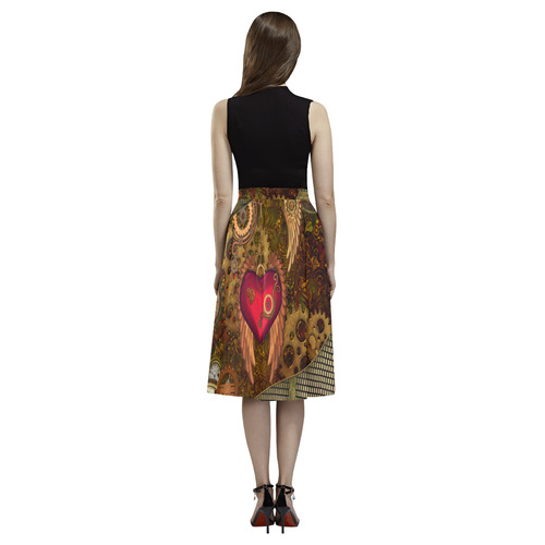 Steampunk, heart with wings Aoede Crepe Skirt (Model D16)
