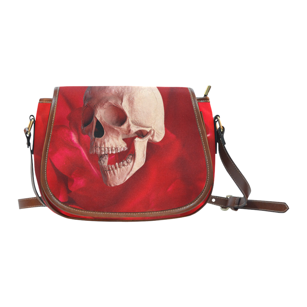 Funny Skull and Red Rose Saddle Bag/Large (Model 1649)