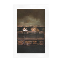 Little cute kitten in an old wooden case Art Print 19‘’x28‘’