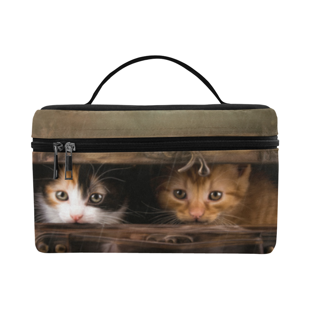 Little cute kitten in an old wooden case Cosmetic Bag/Large (Model 1658)