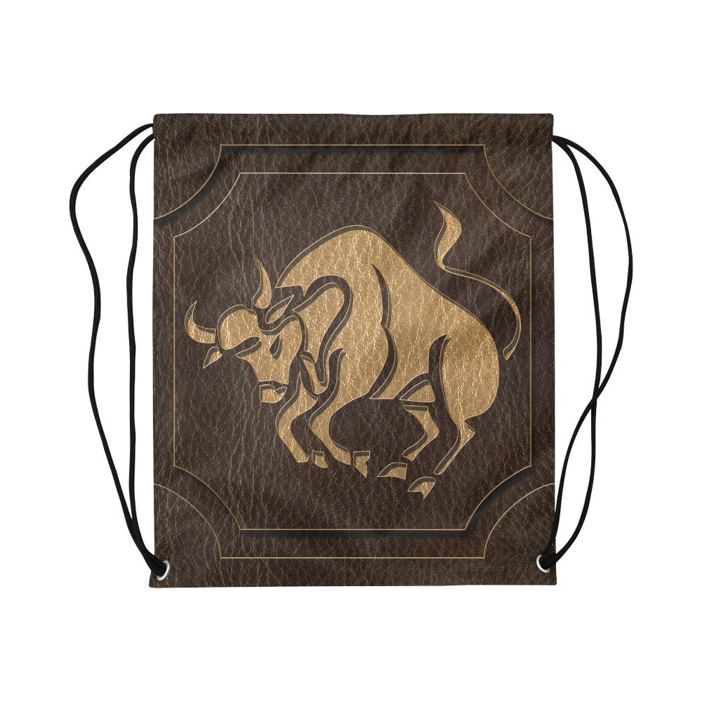 Leather-Look Zodiac Taurus Large Drawstring Bag Model 1604 (Twin Sides)  16.5"(W) * 19.3"(H)