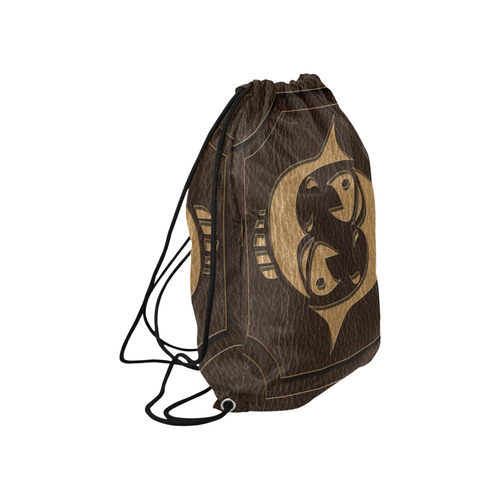 Leather-Look Zodiac Pisces Large Drawstring Bag Model 1604 (Twin Sides)  16.5"(W) * 19.3"(H)