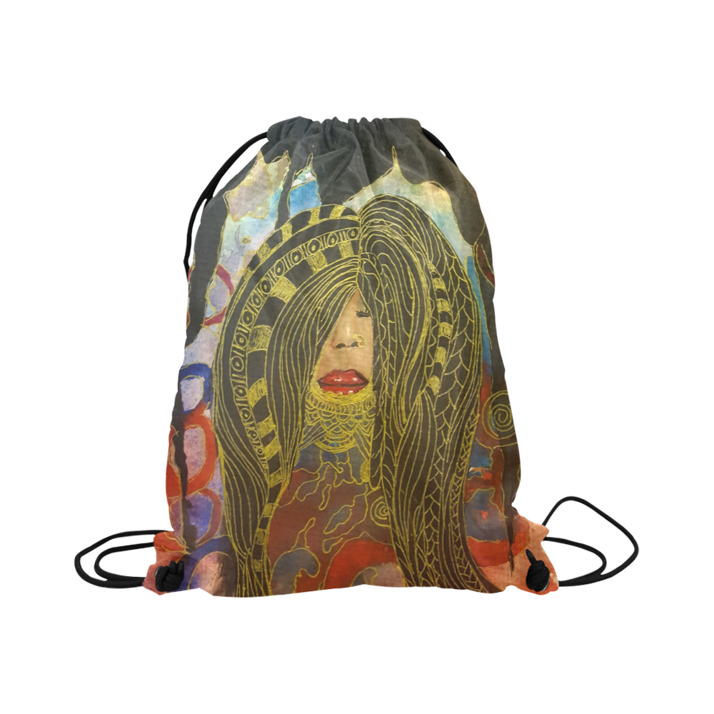 Abstract Lady 1 Large Drawstring Bag Model 1604 (Twin Sides)  16.5"(W) * 19.3"(H)