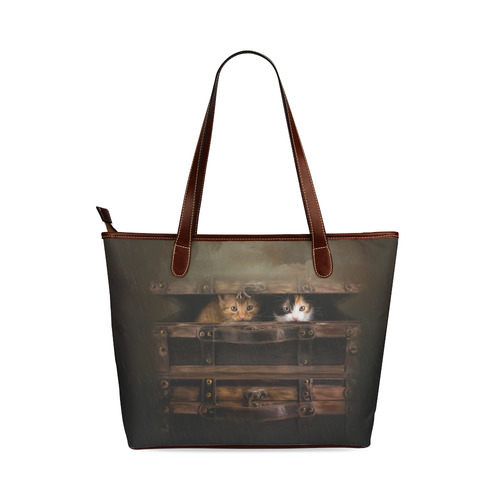 Little cute kitten in an old wooden case Shoulder Tote Bag (Model 1646)