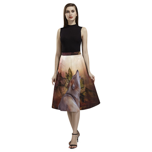 Beautiful wolf in the night Aoede Crepe Skirt (Model D16)