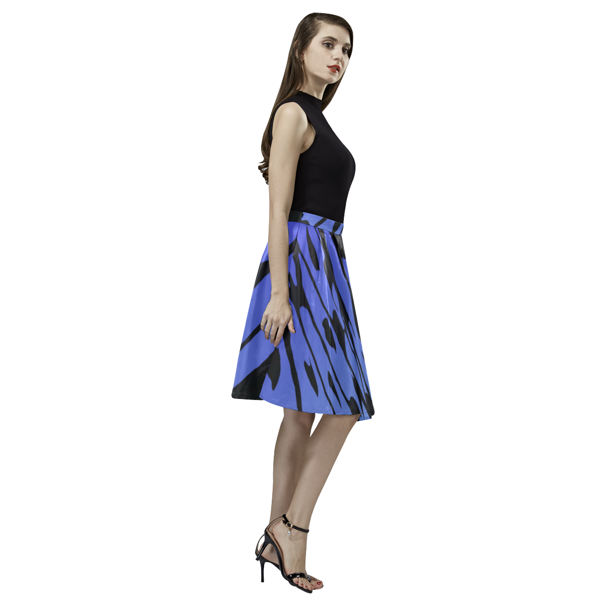 Blue Butterfly Wing Melete Pleated Midi Skirt (Model D15)