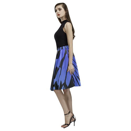 Blue Butterfly Wing Melete Pleated Midi Skirt (Model D15)