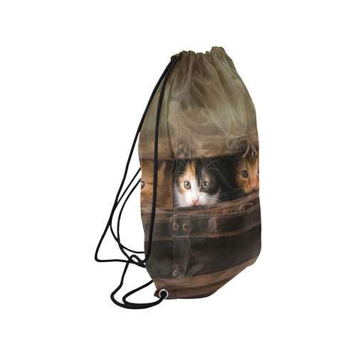 Little cute kitten in an old wooden case Small Drawstring Bag Model 1604 (Twin Sides) 11"(W) * 17.7"(H)