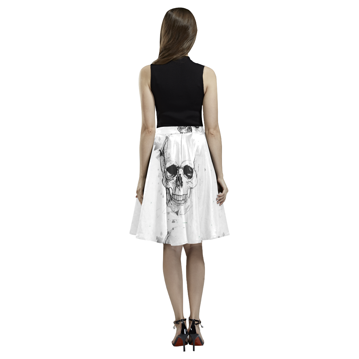 Sk Skull by Popart Lover) Melete Pleated Midi Skirt (Model D15)