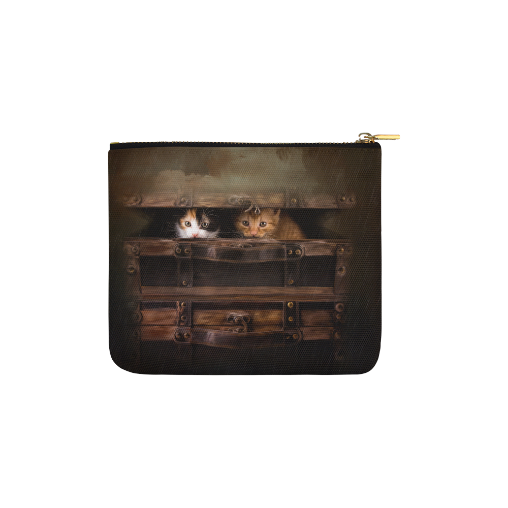 Little cute kitten in an old wooden case Carry-All Pouch 6''x5''