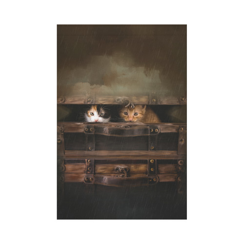 Little cute kitten in an old wooden case Garden Flag 12‘’x18‘’（Without Flagpole）