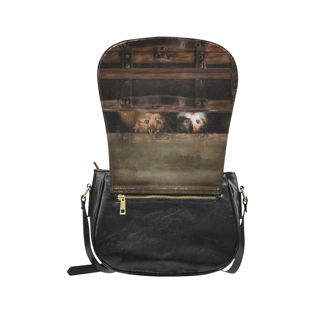 Little cute kitten in an old wooden case Classic Saddle Bag/Large (Model 1648)