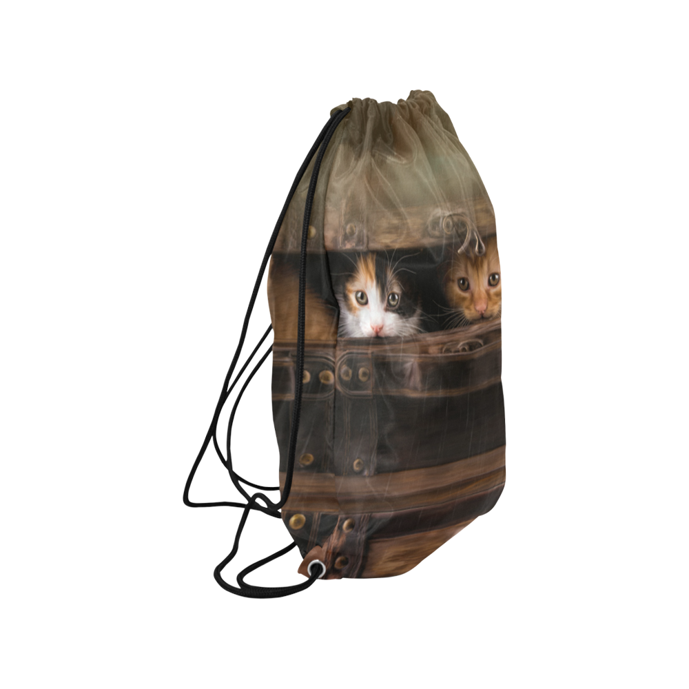 Little cute kitten in an old wooden case Medium Drawstring Bag Model 1604 (Twin Sides) 13.8"(W) * 18.1"(H)