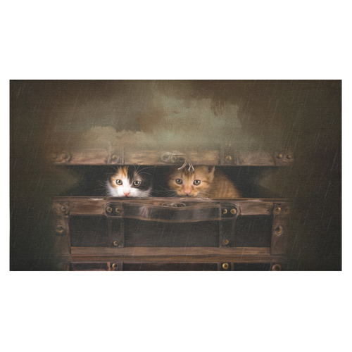 Little cute kitten in an old wooden case Cotton Linen Tablecloth 60"x 104"