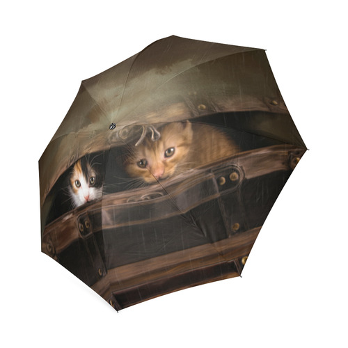 Little cute kitten in an old wooden case Foldable Umbrella (Model U01)
