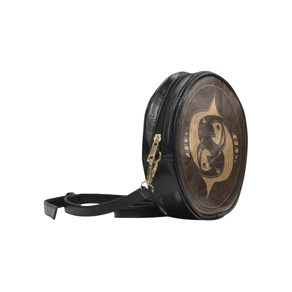Leather-Look Zodiac Pisces Round Sling Bag (Model 1647)