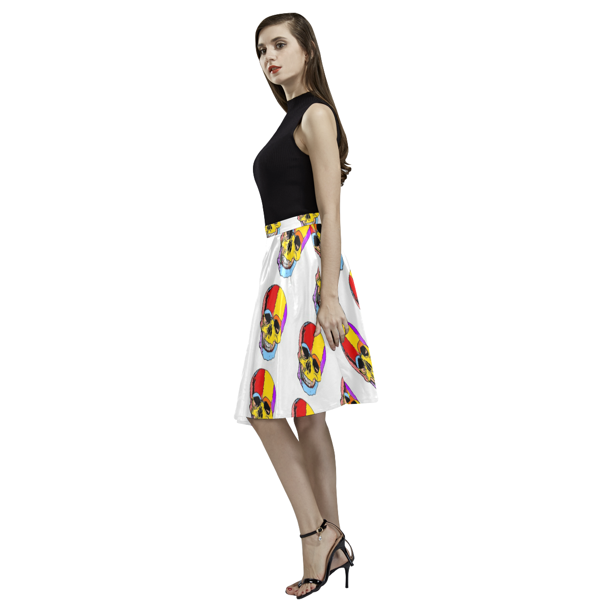 Fun Skull by Popart Lover Melete Pleated Midi Skirt (Model D15)