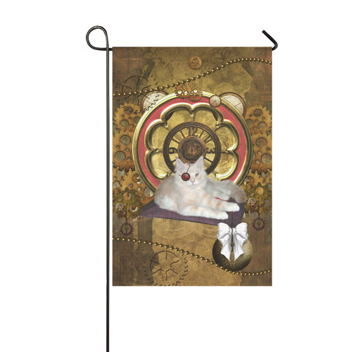 Steampunk, awseome cat clacks and gears Garden Flag 12‘’x18‘’（Without Flagpole）