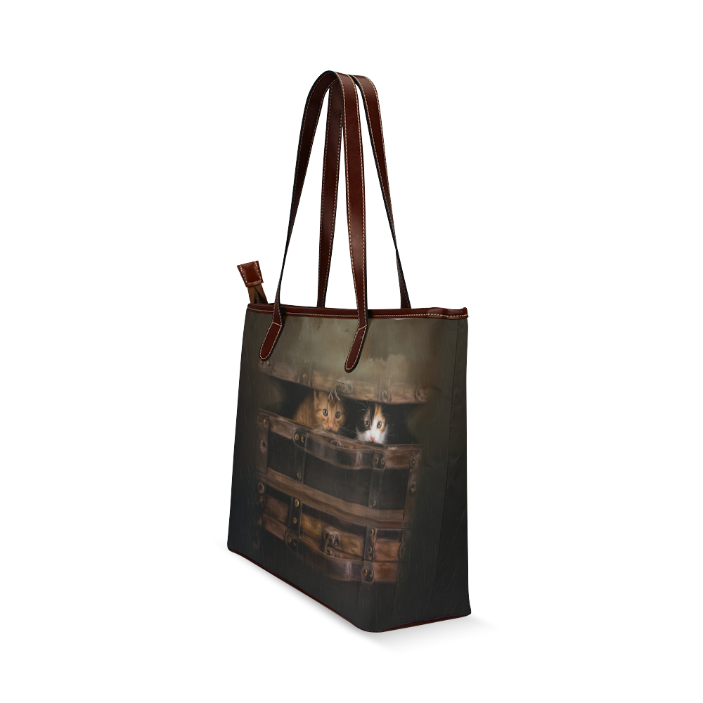 Little cute kitten in an old wooden case Shoulder Tote Bag (Model 1646)