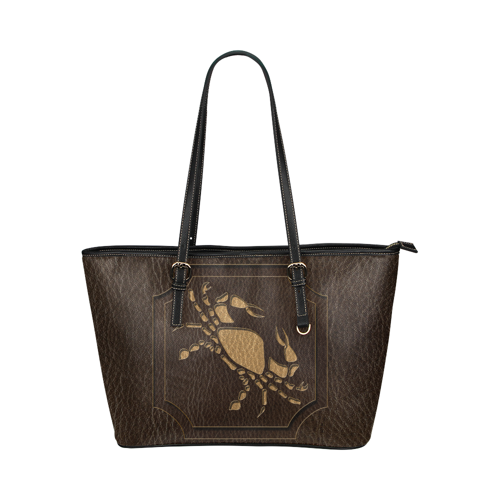 Leather-Look Zodiac Cancer Leather Tote Bag/Large (Model 1651)