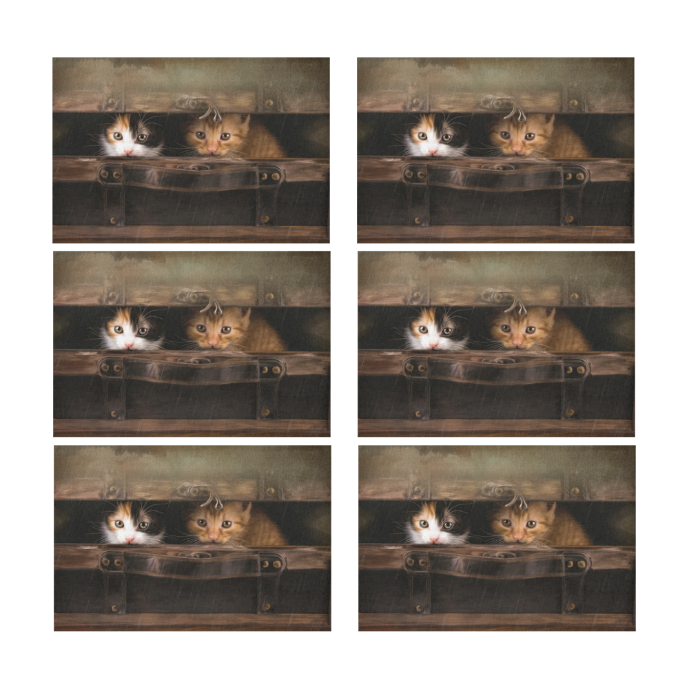 Little cute kitten in an old wooden case Placemat 12’’ x 18’’ (Set of 6)