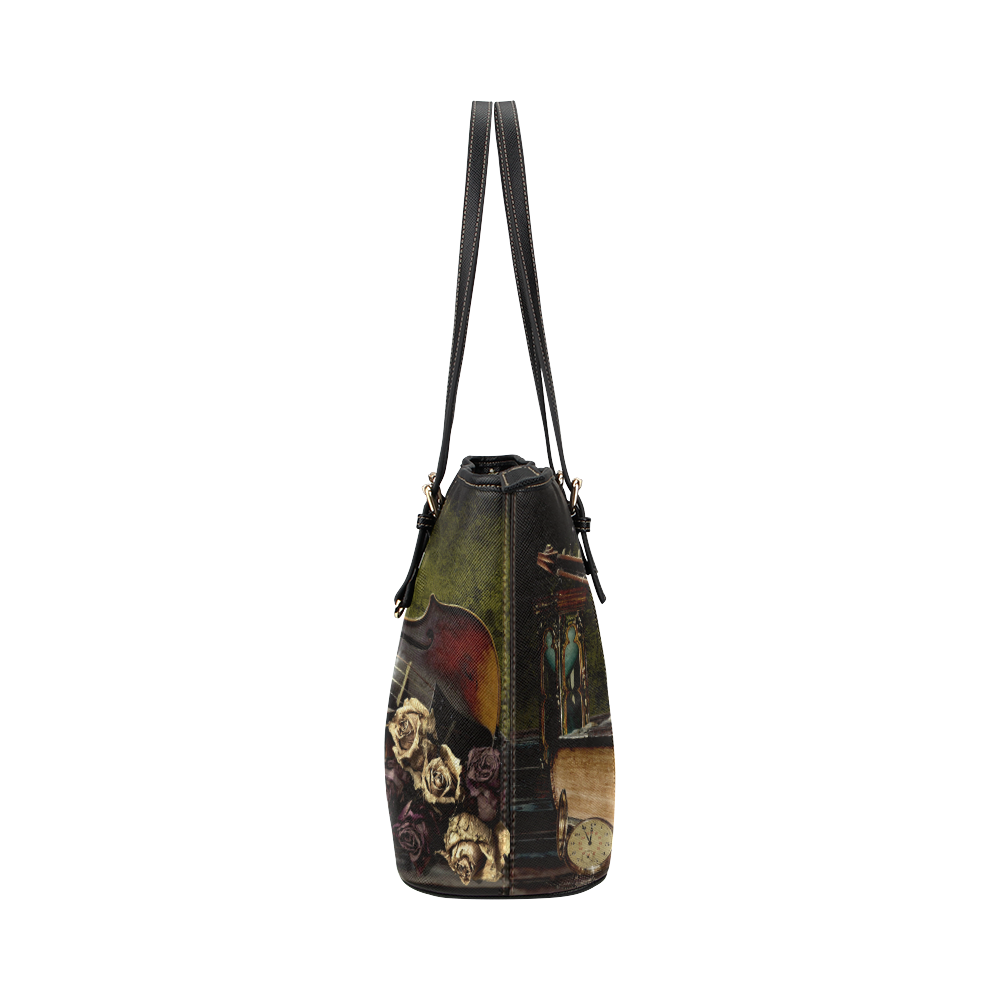 Funny Skull and Book Leather Tote Bag/Large (Model 1651)