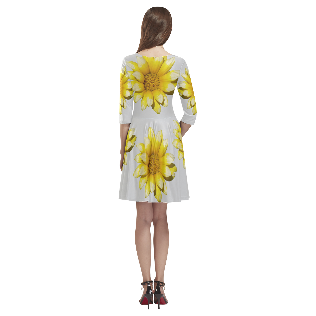 Yellow Flower, floral photography Tethys Half-Sleeve Skater Dress(Model D20)