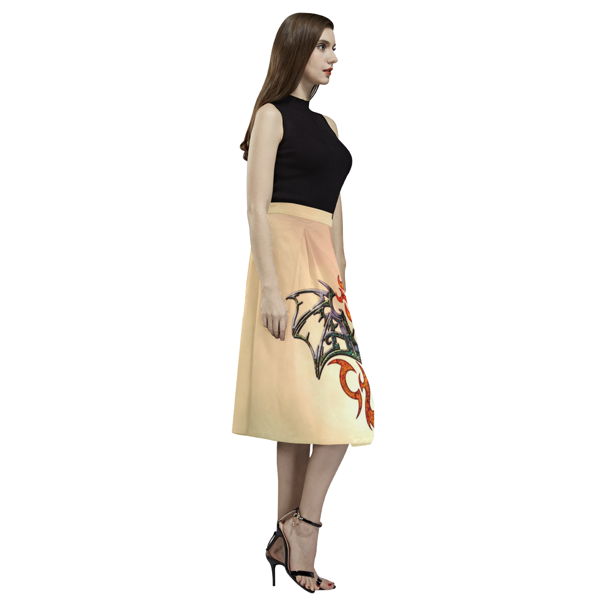 Awesome dragon, tribal Aoede Crepe Skirt (Model D16)