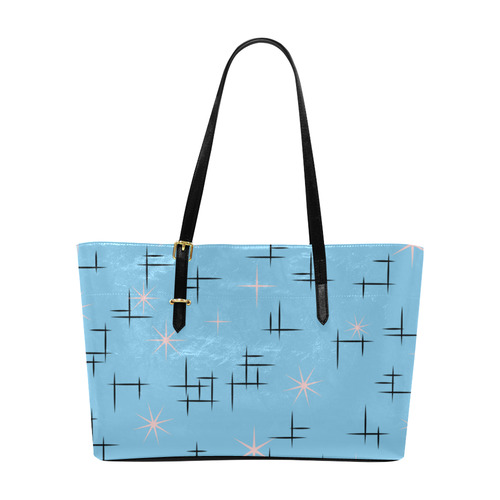 Stars and Abstract Lines Retro Pattern on Baby Blue Euramerican Tote Bag/Large (Model 1656)