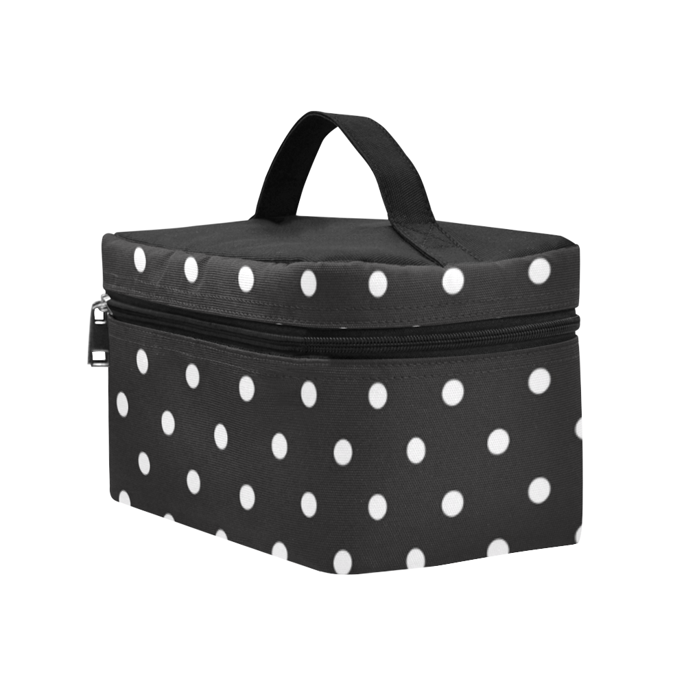 Black and White Polka Dots, White Dots on Black Cosmetic Bag/Large (Model 1658)