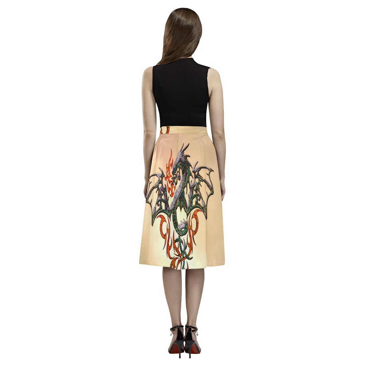 Awesome dragon, tribal Aoede Crepe Skirt (Model D16)