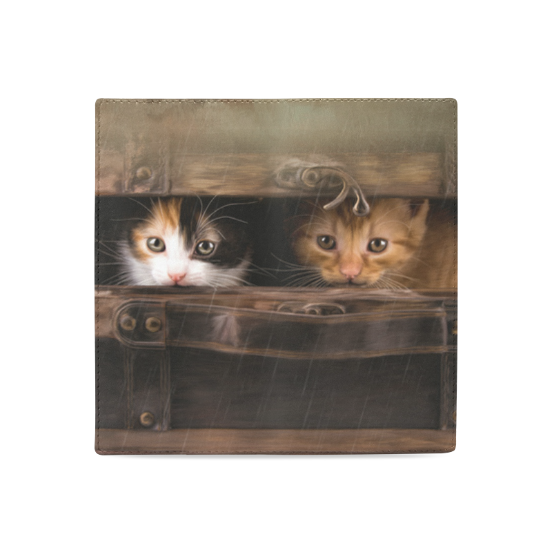 Little cute kitten in an old wooden case Women's Leather Wallet (Model 1611)