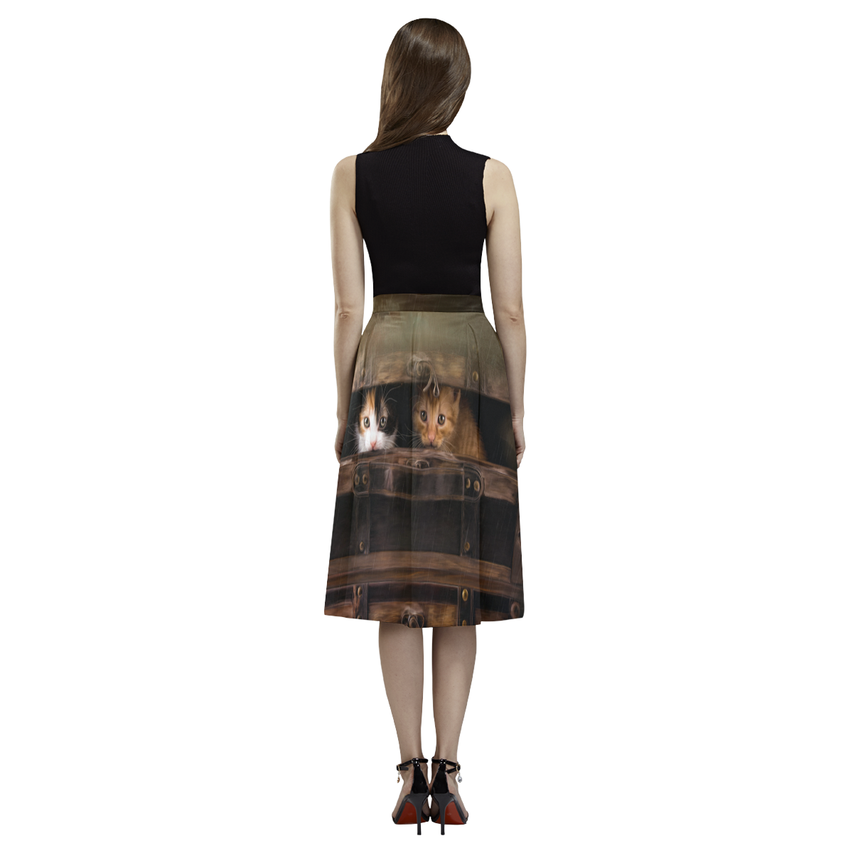 Little cute kitten in an old wooden case Aoede Crepe Skirt (Model D16)