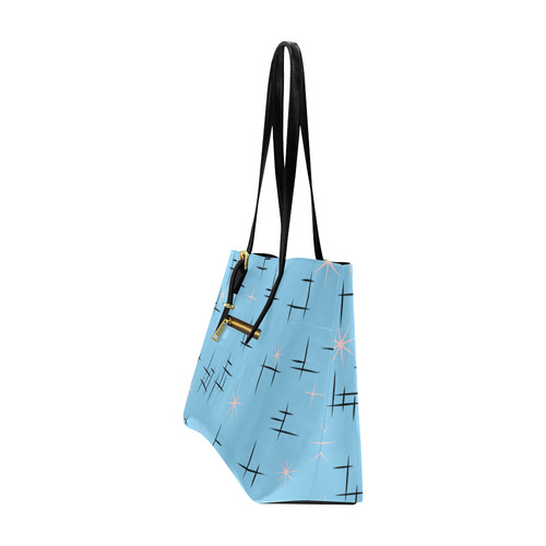Stars and Abstract Lines Retro Pattern on Baby Blue Euramerican Tote Bag/Large (Model 1656)