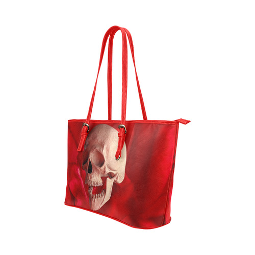 Funny Skull and Red Rose Leather Tote Bag/Large (Model 1651)