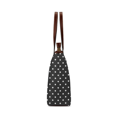 Black and White Polka Dots, White Dots on Black Shoulder Tote Bag (Model 1646)