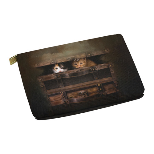 Little cute kitten in an old wooden case Carry-All Pouch 12.5''x8.5''