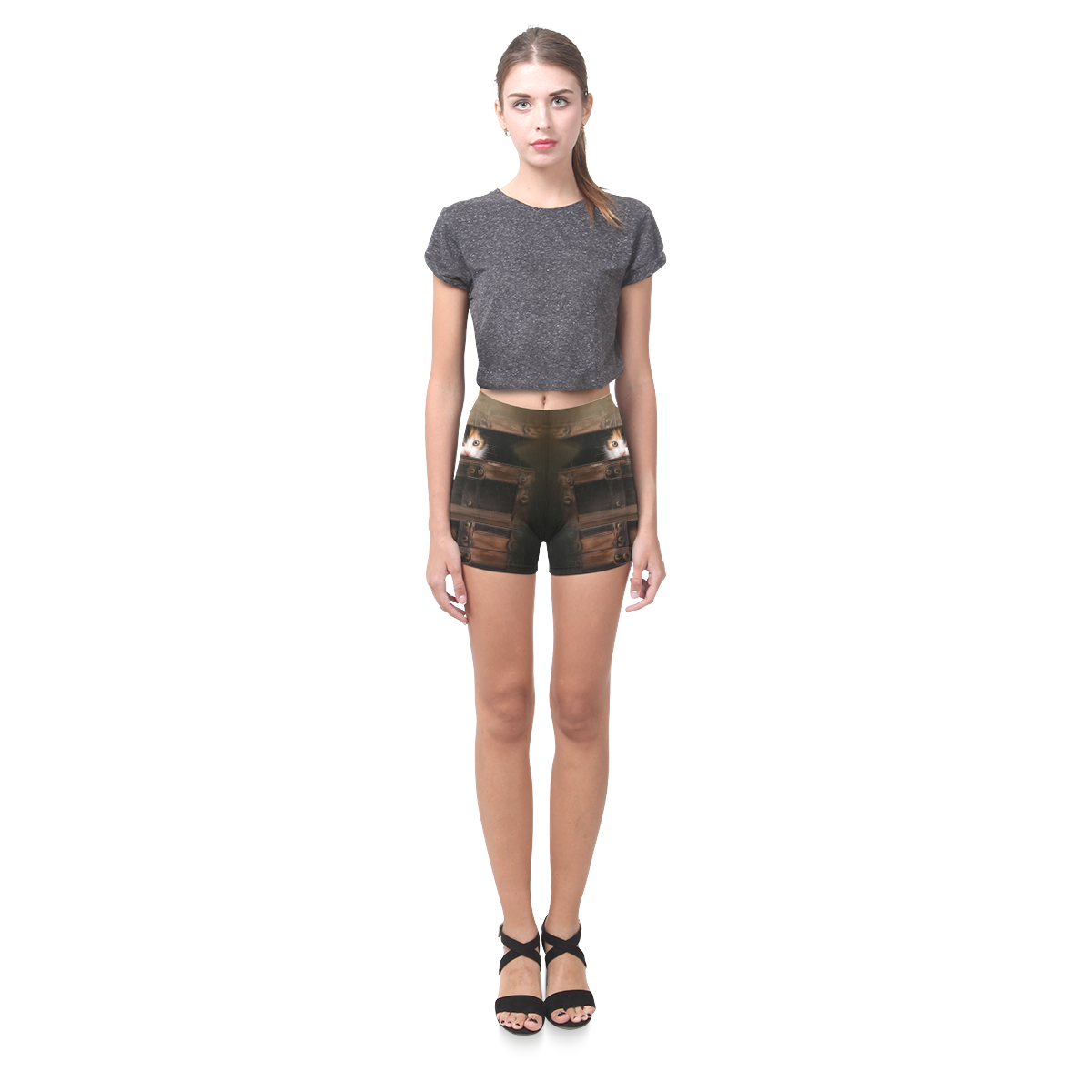 Little cute kitten in an old wooden case Briseis Skinny Shorts (Model L04)