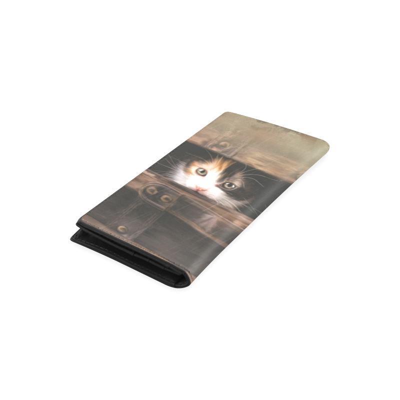 Little cute kitten in an old wooden case Women's Leather Wallet (Model 1611)