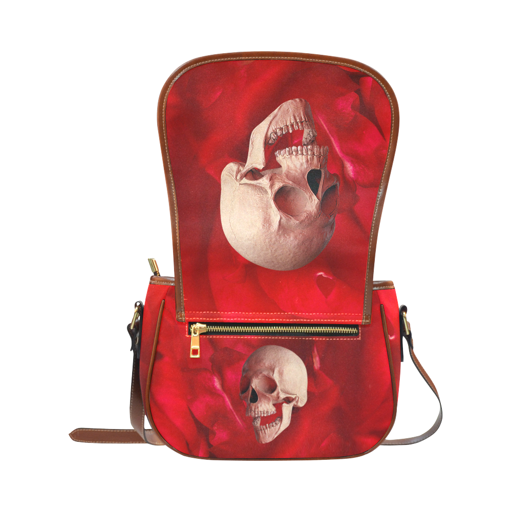 Funny Skull and Red Rose Saddle Bag/Large (Model 1649)