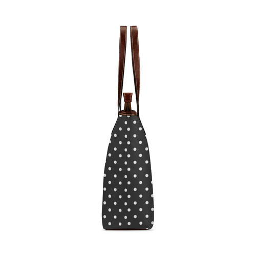 Black and White Polka Dots, White Dots on Black Shoulder Tote Bag (Model 1646)