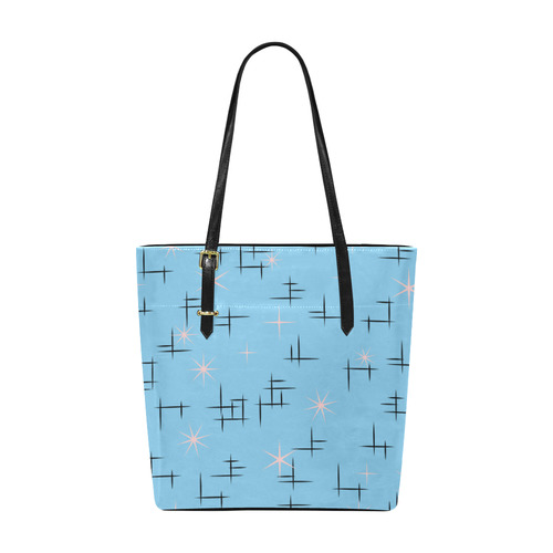 Stars and Abstract Lines Retro Pattern on Baby Blue Euramerican Tote Bag/Small (Model 1655)