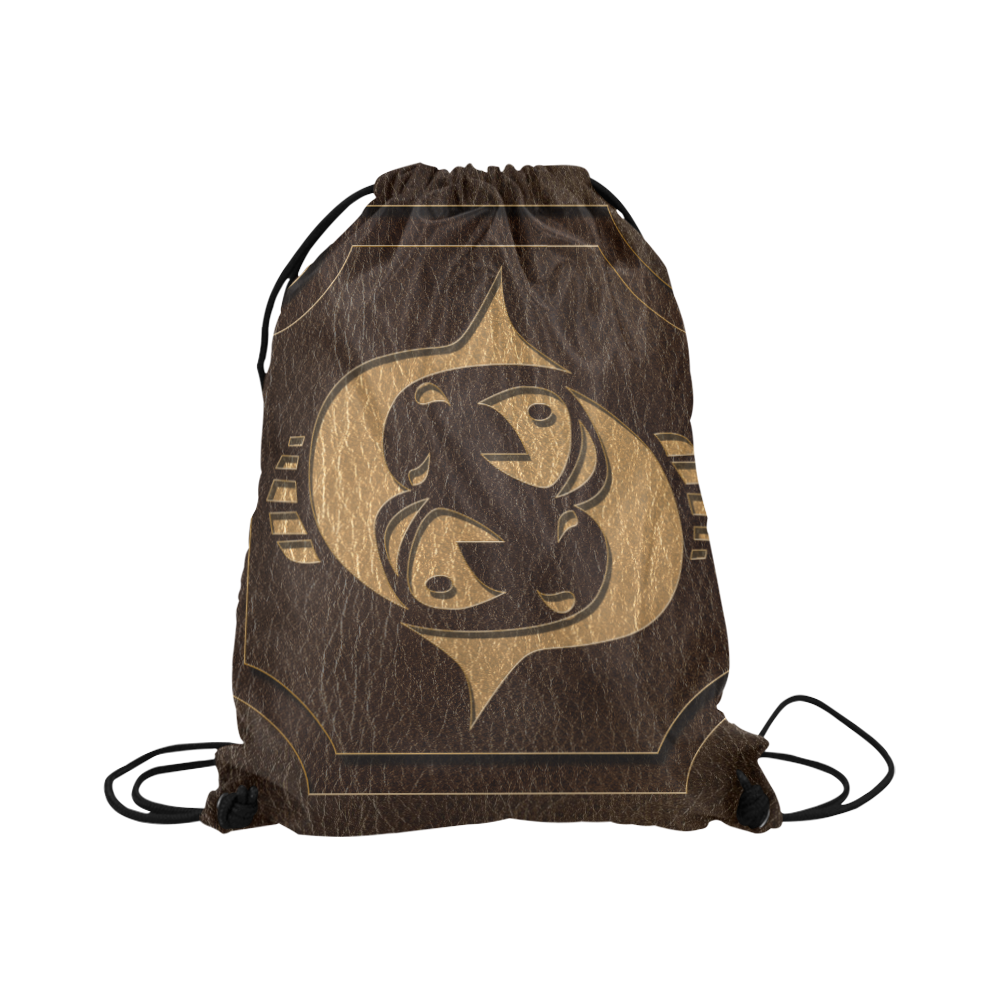 Leather-Look Zodiac Pisces Large Drawstring Bag Model 1604 (Twin Sides)  16.5"(W) * 19.3"(H)