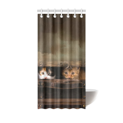 Little cute kitten in an old wooden case Shower Curtain 36"x72"
