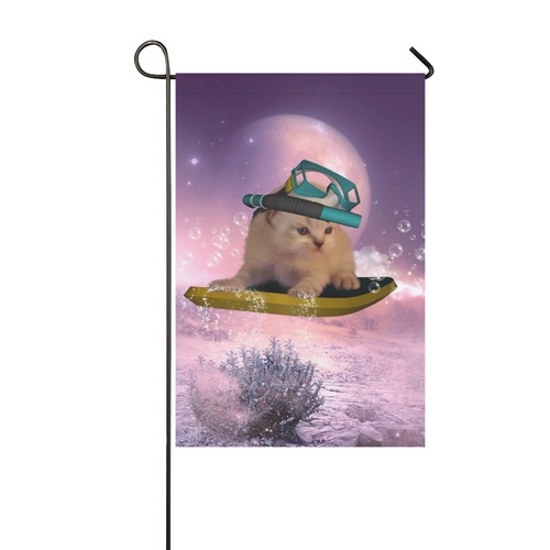 Funny surfing kitten Garden Flag 12‘’x18‘’（Without Flagpole）