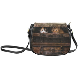 Little cute kitten in an old wooden case Classic Saddle Bag/Large (Model 1648)