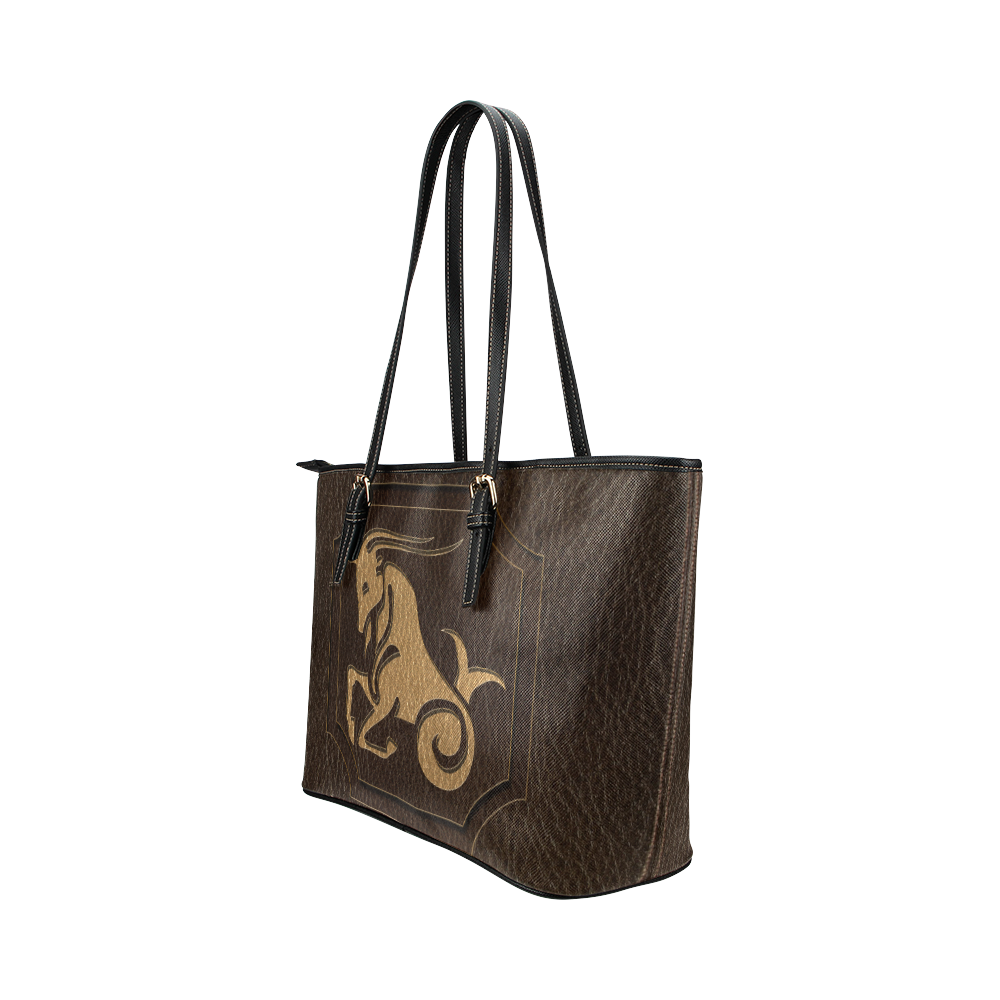 Leather-Look Zodiac Capricorn Leather Tote Bag/Large (Model 1651)