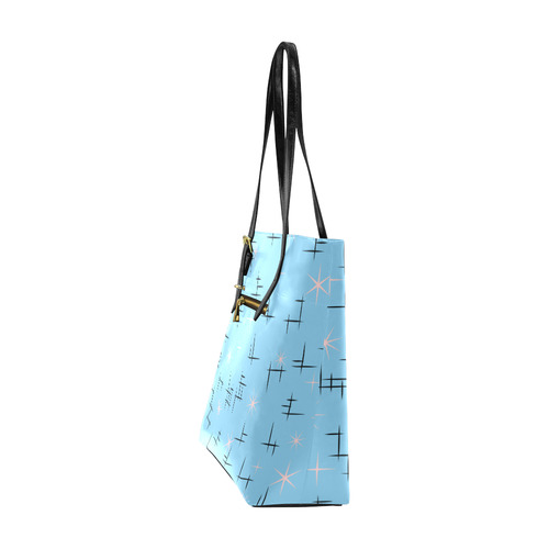 Stars and Abstract Lines Retro Pattern on Baby Blue Euramerican Tote Bag/Small (Model 1655)